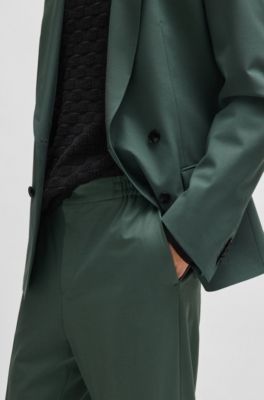 Slim-fit trousers in wool-blend poplin, Light Green