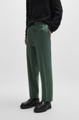 Slim-fit trousers in wool-blend poplin, Light Green