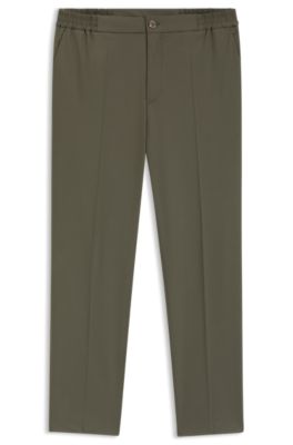 Slim-fit trousers in wool-blend poplin, Khaki