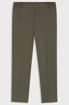 Slim-fit trousers in wool-blend poplin, Khaki