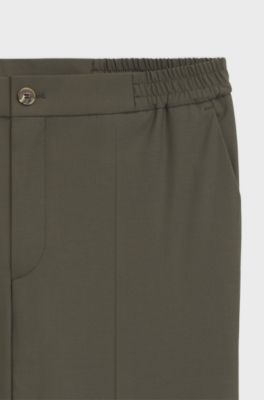 Slim-fit trousers in wool-blend poplin, Khaki