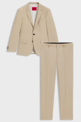 Slim-fit suit in a performance-stretch wool blend, Beige