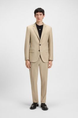 Slim fit-kostym i en ullblandning med performance-stretch, Beige