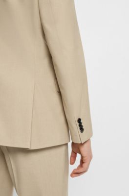 Slim fit-kostym i en ullblandning med performance-stretch, Beige