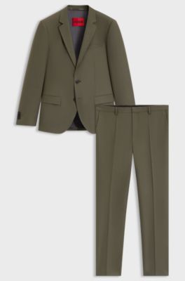 Slim-fit suit in a performance-stretch wool blend, Olive