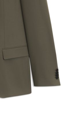 Abito slim fit in misto lana elasticizzato ad alte prestazioni, Oliva