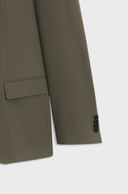Abito slim fit in misto lana elasticizzato ad alte prestazioni, Oliva