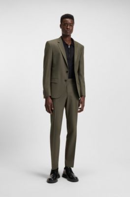 Slim-fit suit in a performance-stretch wool blend, Olive