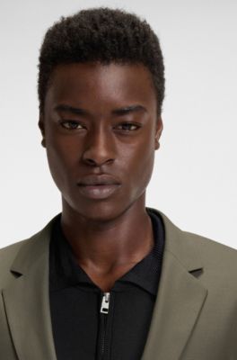 Abito slim fit in misto lana elasticizzato ad alte prestazioni, Oliva