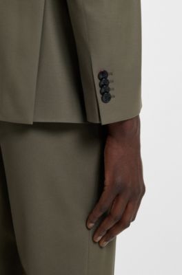 Costume Slim en laine m&eacute;lang&eacute;e stretch performante, Olive