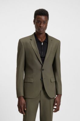 Slim-fit suit in a performance-stretch wool blend, Olive