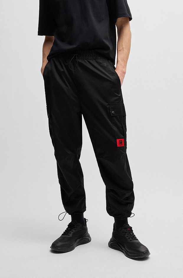 HUGO x RB regular-fit cargo trousers with signature bull motif, Black