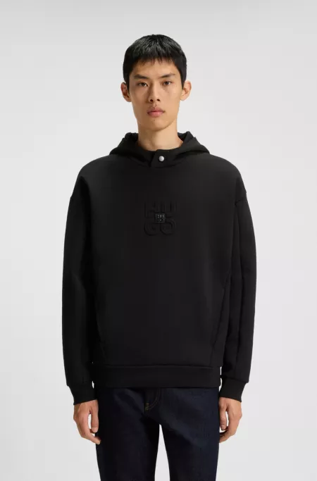 Interlock cotton-blend hoodie with stacked logos