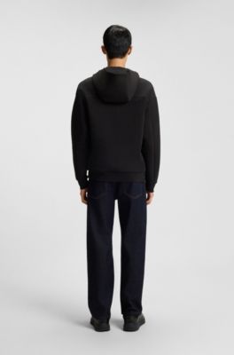 Sweat &agrave; capuche en coton m&eacute;lang&eacute; interlock avec logos revisit&eacute;s, Noir