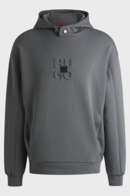 Interlock cotton-blend hoodie with stacked logos, Grey