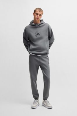 Interlock cotton-blend hoodie with stacked logos, Grey