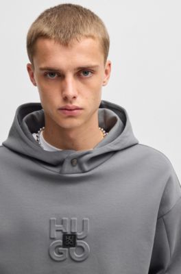 Interlock cotton-blend hoodie with stacked logos, Grey