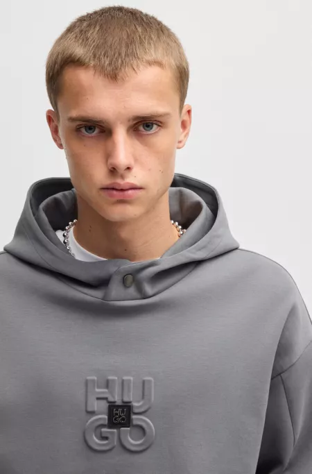 Interlock cotton-blend hoodie with stacked logos