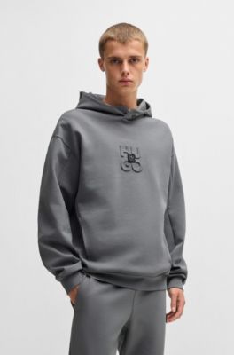 Interlock cotton-blend hoodie with stacked logos, Grey