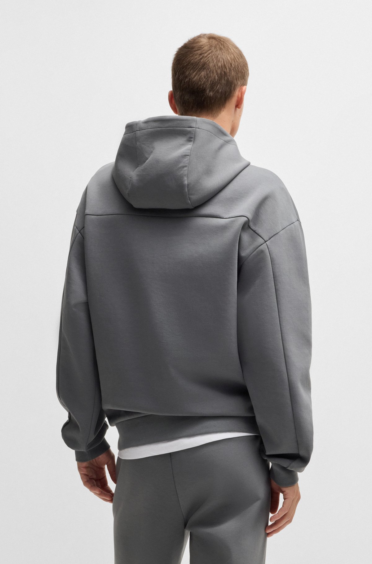 HUGO - Interlock cotton-blend hoodie with stacked logos - Grey HUGO - Interlock cotton-blend hoodie with stacked logos - Grey
