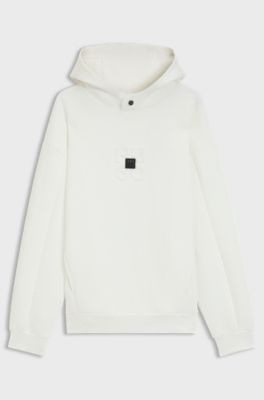 Interlock cotton-blend hoodie with stacked logos, Natural