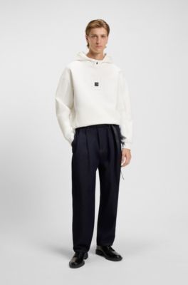 Interlock cotton-blend hoodie with stacked logos, Natural
