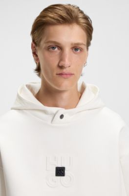 Interlock cotton-blend hoodie with stacked logos, White