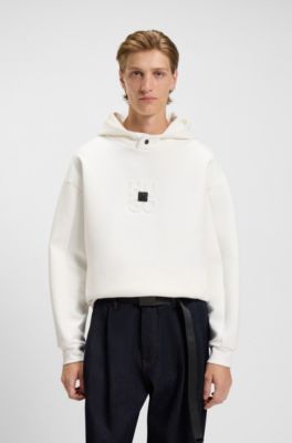 Interlock cotton-blend hoodie with stacked logos, White