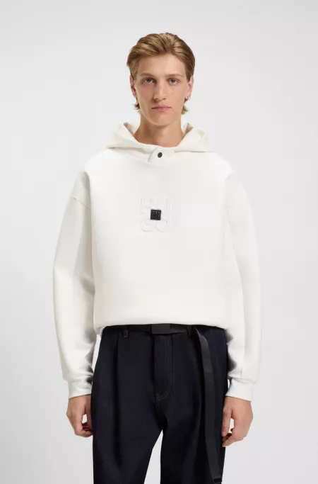 Interlock cotton-blend hoodie with stacked logos