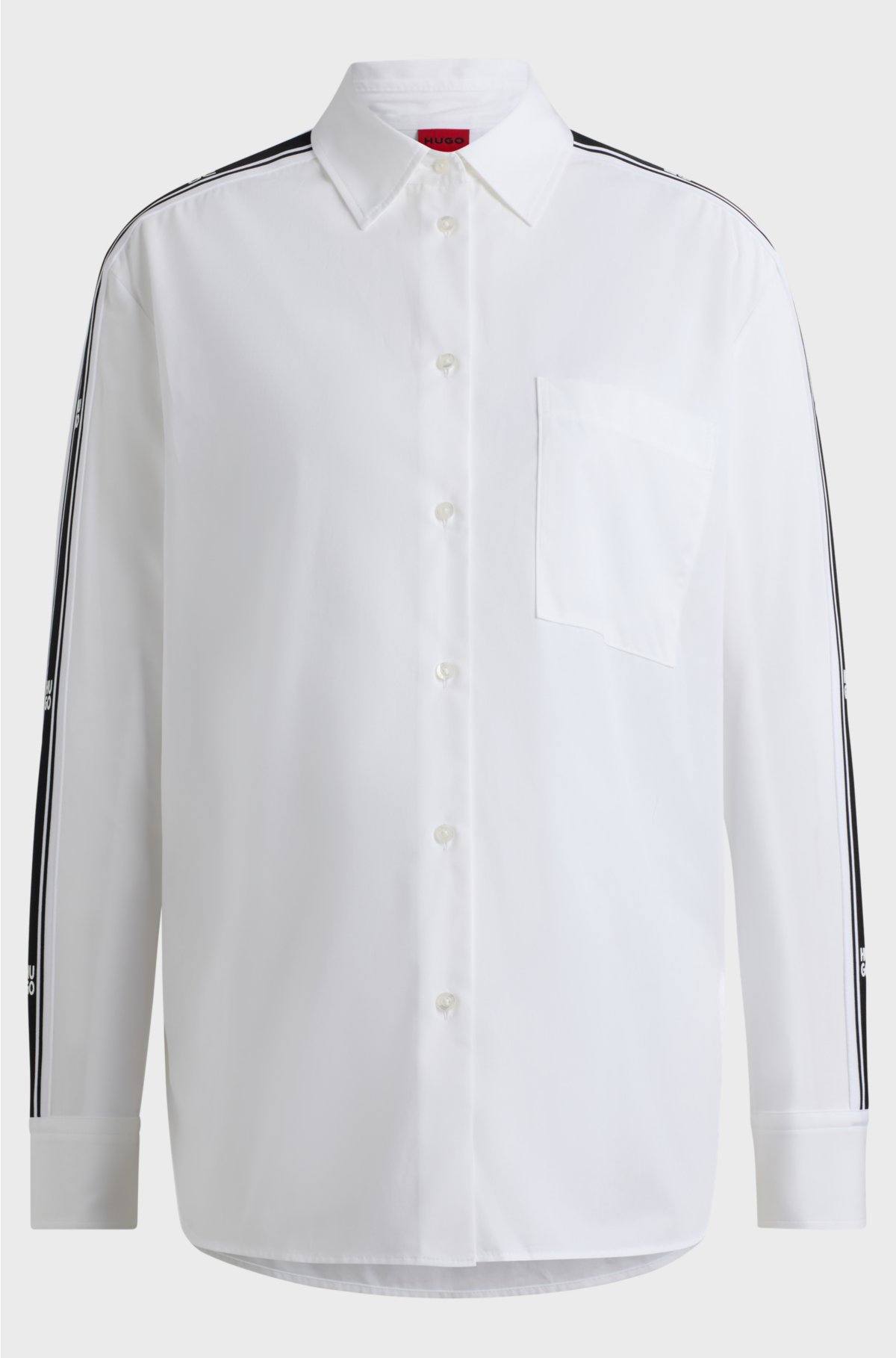 Oversized-fit blouse with stacked-logo tape trims, White