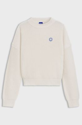 Relaxed-fit sweater with Happy HUGO patch, Natural