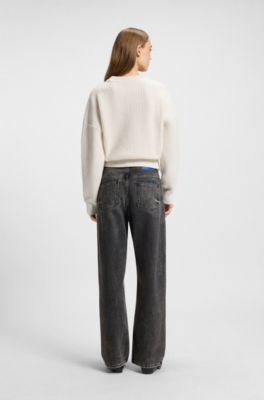 Relaxed-fit sweater with Happy HUGO patch, Natural