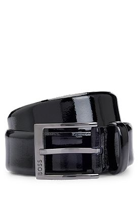 Italian patent-leather belt with logo buckle