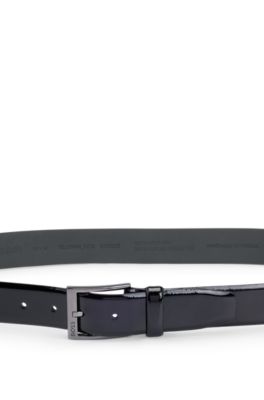 Italian patent-leather belt with logo buckle, Black