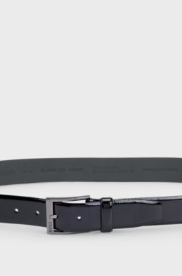 Cintura in pelle italiana verniciata con fibbia con logo, Nero