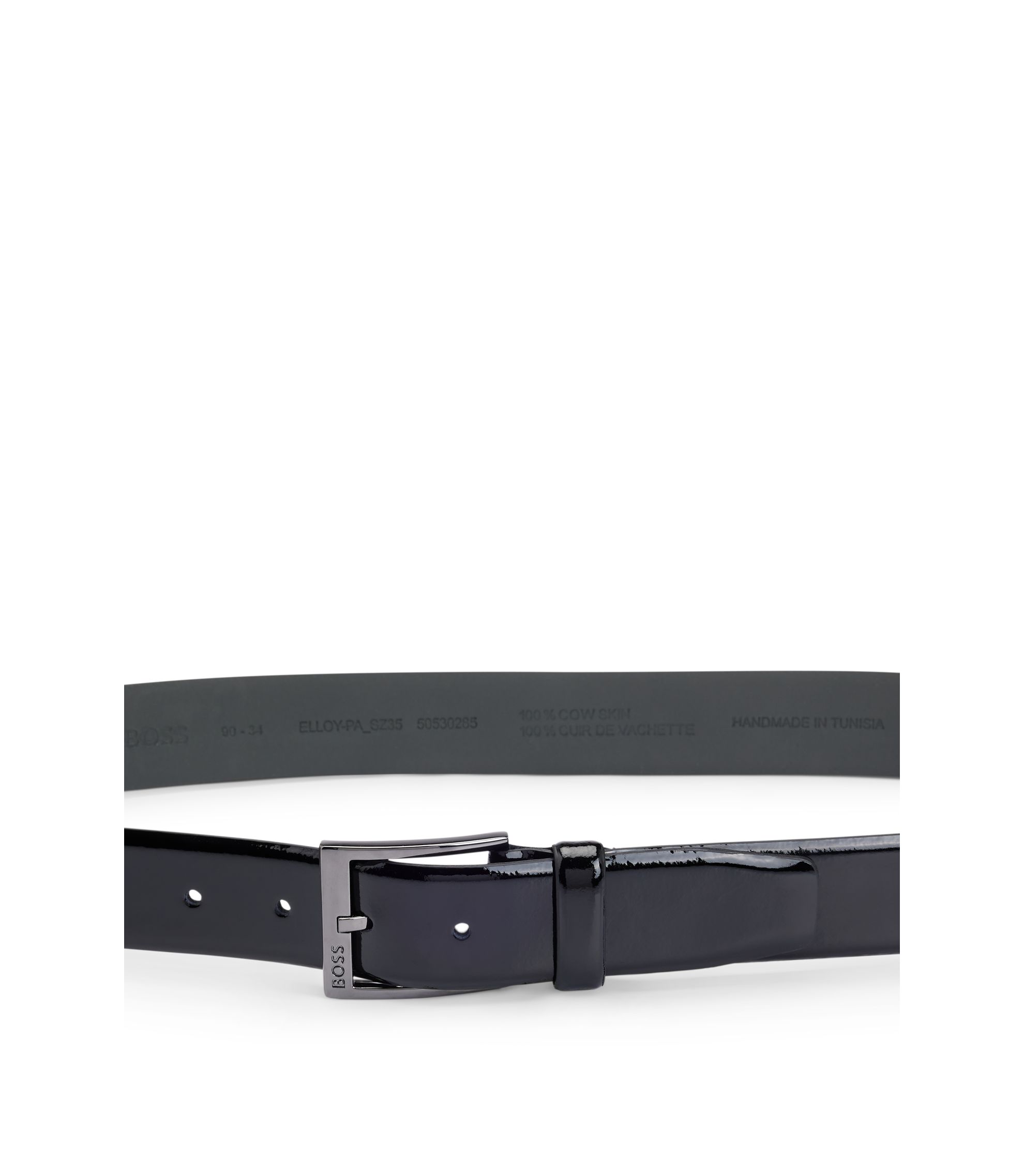 BOSS Ceinture en cuir verni italien avec boucle logotée Noir