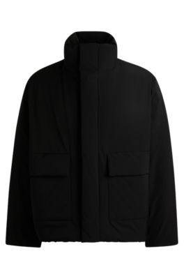 国内発☆関税込【HUGO】ボンバージャケット ジップ付きフード HUGO zip-up Suede Bomber Jacket | Black | FARFETCH