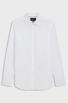 Chemise Regular en popeline de coton confectionn&eacute;e en Italie, Blanc