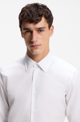 Chemise Regular en popeline de coton confectionn&eacute;e en Italie, Blanc