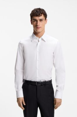 Chemise Regular en popeline de coton confectionn&eacute;e en Italie, Blanc