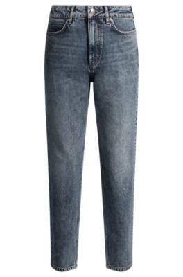 Hugo Tapered-fit Mom Jeans In Dark-blue Stretch Denim