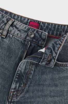 Tapered-fit mom jeans in dark-blue stretch denim, Blue