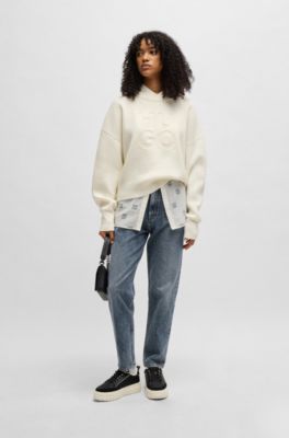 Tapered-fit mom jeans in dark-blue stretch denim, Blue