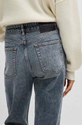 Dunkelblaue Tapered-Fit Jeans aus Stretch-Denim, Blau