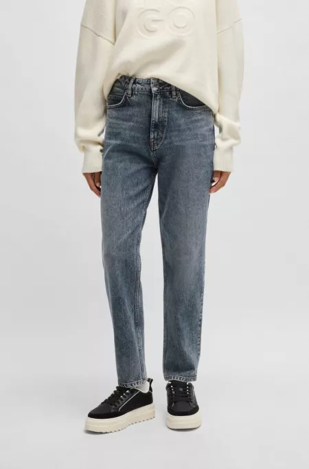Jean Mom Tapered en denim stretch bleu foncé