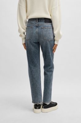 Dunkelblaue Tapered-Fit Jeans aus Stretch-Denim, Blau