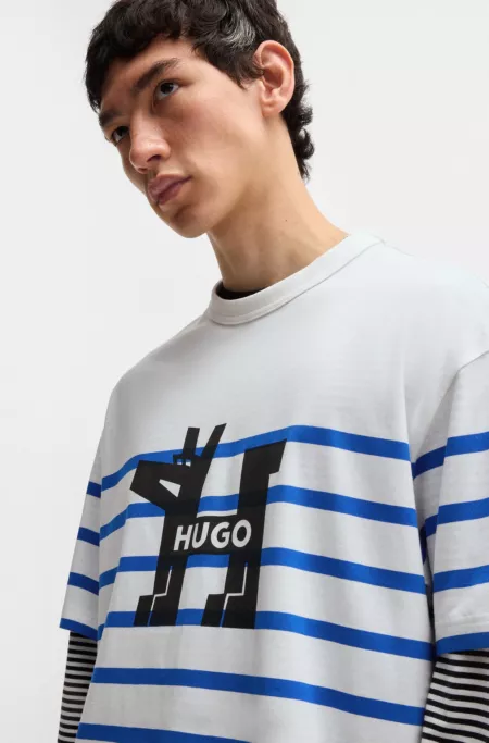 Cotton-jersey loose-fit T-shirt with dog logo