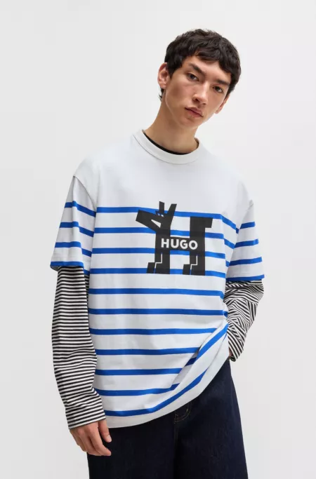 Cotton-jersey loose-fit T-shirt with dog logo