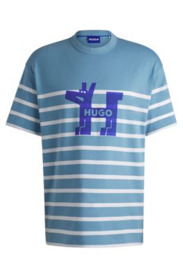 HUGO BLUE コットン スマイル ロゴ Tシャツ HUGO - 【HUGO BLUE】スマイルプリントTシャツ (ホワイト
