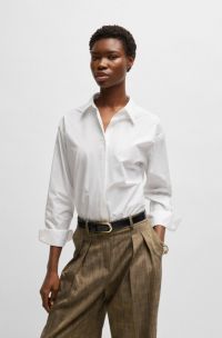 Regular-fit silken-cotton blouse with Double B monogram, White